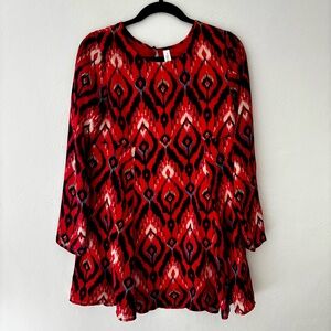 Aeropostale Red & Black Patterned Mini Dress Size Medium Festival Tribal